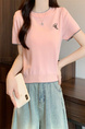 Pink Real Shot Wholesale Price 2025 Summer New Chest Personalized Embroidery Design Round Neck Contrast Color Short-Sleeved Tops for Women