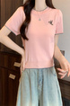 Pink Real Shot Wholesale Price 2025 Summer New Chest Personalized Embroidery Design Round Neck Contrast Color Short-Sleeved Tops for Women