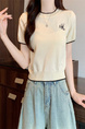 Cream Real Shot Wholesale Price 2025 Summer New Chest Personalized Embroidery Design Round Neck Contrast Color Short-Sleeved Tops for Women