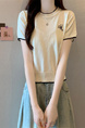 Cream Real Shot Wholesale Price 2025 Summer New Chest Personalized Embroidery Design Round Neck Contrast Color Short-Sleeved Tops for Women