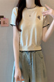 Cream Real Shot Wholesale Price 2025 Summer New Chest Personalized Embroidery Design Round Neck Contrast Color Short-Sleeved Tops for Women