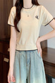 Cream Real Shot Wholesale Price 2025 Summer New Chest Personalized Embroidery Design Round Neck Contrast Color Short-Sleeved Tops for Women