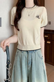 Cream Real Shot Wholesale Price 2025 Summer New Chest Personalized Embroidery Design Round Neck Contrast Color Short-Sleeved Tops for Women
