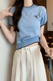 Light Blue Real Shot Wholesale Price 2025 Summer New Chest Personalized Embroidery Design Round Neck Contrast Color Short-Sleeved Tops for Women