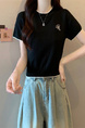 Black Real Shot Wholesale Price 2025 Summer New Chest Personalized Embroidery Design Round Neck Contrast Color Short-Sleeved Tops for Women