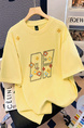Yellow Real Shot 32 Double Yarn Cotton Short-Sleeved T-shirt Summer 2025 New Mid-Length Shoulder Embroidery Round Neck Top Women's Clothing
