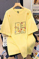 Yellow Real Shot 32 Double Yarn Cotton Short-Sleeved T-shirt Summer 2025 New Mid-Length Shoulder Embroidery Round Neck Top Women's Clothing