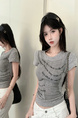 Gray Real Shot Cost-Effective Design Fashion Brand Round Neck Retro Short Sleeve Hot Girl T-shirt Women's Shirt Fashion