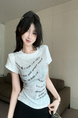 Real Shot Cost-Effective Design Fashion Brand Round Neck Retro Short Sleeve Hot Girl T-shirt Women's Shirt Fashion - Light Gray