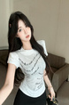 Real Shot Cost-Effective Design Fashion Brand Round Neck Retro Short Sleeve Hot Girl T-shirt Women's Shirt Fashion - Light Gray