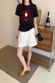 Summer New Simple Small Zhongbo Main Tone Flocking Flowers Print Shoulder Short Sleeve T-shirt Korean Casual Top - Dark Purple