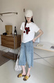 Summer New Simple Small Zhongbo Main Tone Flocking Flowers Print Shoulder Short Sleeve T-shirt Korean Casual Top - White