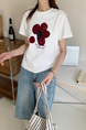 Summer New Simple Small Zhongbo Main Tone Flocking Flowers Print Shoulder Short Sleeve T-shirt Korean Casual Top - White