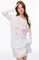 80 Tencel Floral Print Loose Long-Sleeved T-shirt for Women Summer Thin Sunscreen Blouse Bottoming Slim Off-Shoulder Top - White