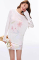 80 Tencel Floral Print Loose Long-Sleeved T-shirt for Women Summer Thin Sunscreen Blouse Bottoming Slim Off-Shoulder Top - White
