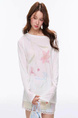 80 Tencel Floral Print Loose Long-Sleeved T-shirt for Women Summer Thin Sunscreen Blouse Bottoming Slim Off-Shoulder Top - White