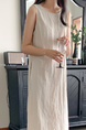 Korean Chic Retro Round Neck Open Line Backless Design Loose Long Vest Cotton and Linen Dress for Women - Color: Beige