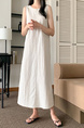 Korean Chic Retro Round Neck Open Line Backless Design Loose Long Vest Cotton and Linen Dress for Women - Color: Beige