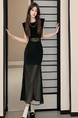 Black Real Shot of Commuting Temperament Niche Design Slim High Waist Slim Medium and Long Sexy Chiffon Fishtail Dress