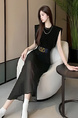 Black Real Shot of Commuting Temperament Niche Design Slim High Waist Slim Medium and Long Sexy Chiffon Fishtail Dress