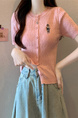 Pink Real Shot Wholesale Price 2025 Summer New Casual Versatile Simple Chest Embroidered Cardigan Wool Knitted Top