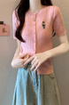 Pink Real Shot Wholesale Price 2025 Summer New Casual Versatile Simple Chest Embroidered Cardigan Wool Knitted Top