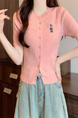 Pink Real Shot Wholesale Price 2025 Summer New Casual Versatile Simple Chest Embroidered Cardigan Wool Knitted Top