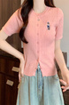 Pink Real Shot Wholesale Price 2025 Summer New Casual Versatile Simple Chest Embroidered Cardigan Wool Knitted Top