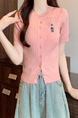 Pink Real Shot Wholesale Price 2025 Summer New Casual Versatile Simple Chest Embroidered Cardigan Wool Knitted Top