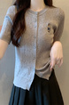 Gray Real Shot Wholesale Price 2025 Summer New Casual Versatile Simple Chest Embroidered Cardigan Wool Knitted Top
