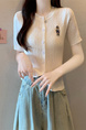 Cream Real Shot Wholesale Price 2025 Summer New Casual Versatile Simple Chest Embroidered Cardigan Wool Knitted Top