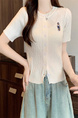 Cream Real Shot Wholesale Price 2025 Summer New Casual Versatile Simple Chest Embroidered Cardigan Wool Knitted Top