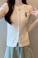Cream Real Shot Wholesale Price 2025 Summer New Casual Versatile Simple Chest Embroidered Cardigan Wool Knitted Top