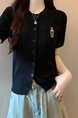 Black Real Shot Wholesale Price 2025 Summer New Casual Versatile Simple Chest Embroidered Cardigan Wool Knitted Top