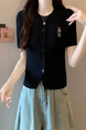 Black Real Shot Wholesale Price 2025 Summer New Casual Versatile Simple Chest Embroidered Cardigan Wool Knitted Top