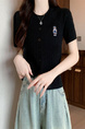 Black Real Shot Wholesale Price 2025 Summer New Casual Versatile Simple Chest Embroidered Cardigan Wool Knitted Top