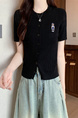 Black Real Shot Wholesale Price 2025 Summer New Casual Versatile Simple Chest Embroidered Cardigan Wool Knitted Top