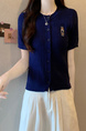 Navy Blue Real Shot Wholesale Price 2025 Summer New Casual Versatile Simple Chest Embroidered Cardigan Wool Knitted Top