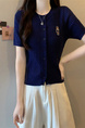 Navy Blue Real Shot Wholesale Price 2025 Summer New Casual Versatile Simple Chest Embroidered Cardigan Wool Knitted Top