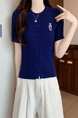 Navy Blue Real Shot Wholesale Price 2025 Summer New Casual Versatile Simple Chest Embroidered Cardigan Wool Knitted Top