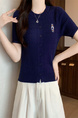 Navy Blue Real Shot Wholesale Price 2025 Summer New Casual Versatile Simple Chest Embroidered Cardigan Wool Knitted Top