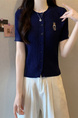 Navy Blue Real Shot Wholesale Price 2025 Summer New Casual Versatile Simple Chest Embroidered Cardigan Wool Knitted Top