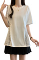 White Real Shot of 2025 Summer New Fat MM Plus Size Female Design Sense Careful Waist Hollow Design Short-Sleeved T-Shirt Trend