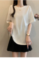 White Real Shot of 2025 Summer New Fat MM Plus Size Female Design Sense Careful Waist Hollow Design Short-Sleeved T-Shirt Trend