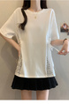 White Real Shot of 2025 Summer New Fat MM Plus Size Female Design Sense Careful Waist Hollow Design Short-Sleeved T-Shirt Trend