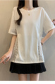 White Real Shot of 2025 Summer New Fat MM Plus Size Female Design Sense Careful Waist Hollow Design Short-Sleeved T-Shirt Trend