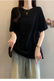 Black Real Shot of 2025 Summer New Fat MM Plus Size Female Design Sense Careful Waist Hollow Design Short-Sleeved T-Shirt Trend