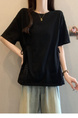 Black Real Shot of 2025 Summer New Fat MM Plus Size Female Design Sense Careful Waist Hollow Design Short-Sleeved T-Shirt Trend