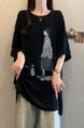 2025 Summer New Fat MM Plus Size Female Fashion Korean Version Loose Cartoon Print Age-Reducing Ice Silk T-Shirt Trend - Black