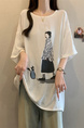 2025 Summer New Fat MM Plus Size Female Fashion Korean Version Loose Cartoon Print Age-Reducing Ice Silk T-Shirt Trend - White